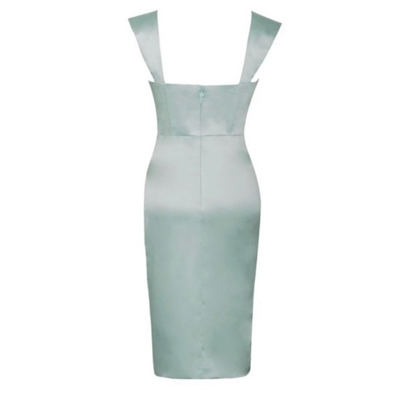 Mint sweetheart draping sleeve satin corset dress - Picture 6 of 8